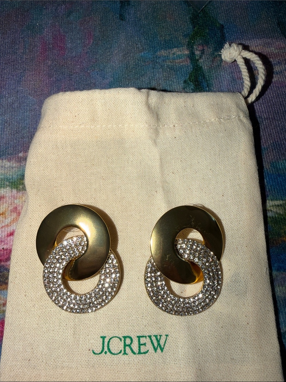 J. Crew Gold Crystal Rhinestone Interlocking Hoop Earrings - NEW